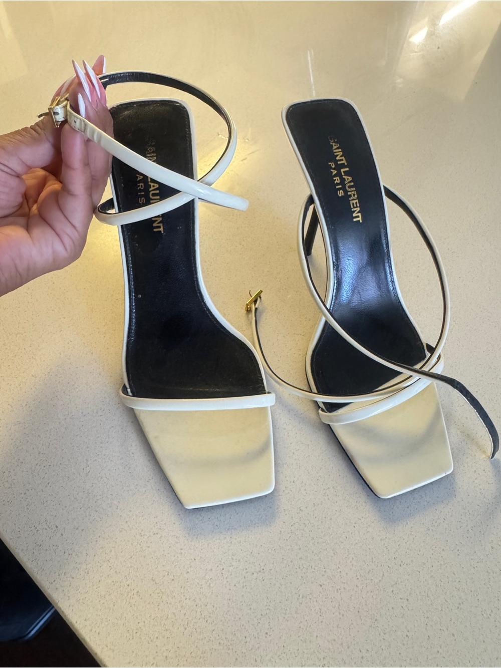 Saint Laurent White Strappy Square-Toe Heeled Sandals - Picture 2 of 4